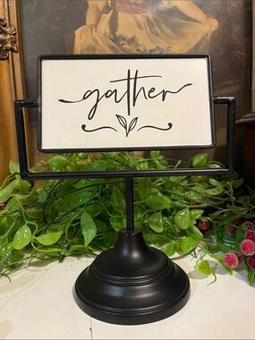 NWOT “GATHER” “TOGETHER” Table Swing Flip Stand Sign - Black & White - Folk